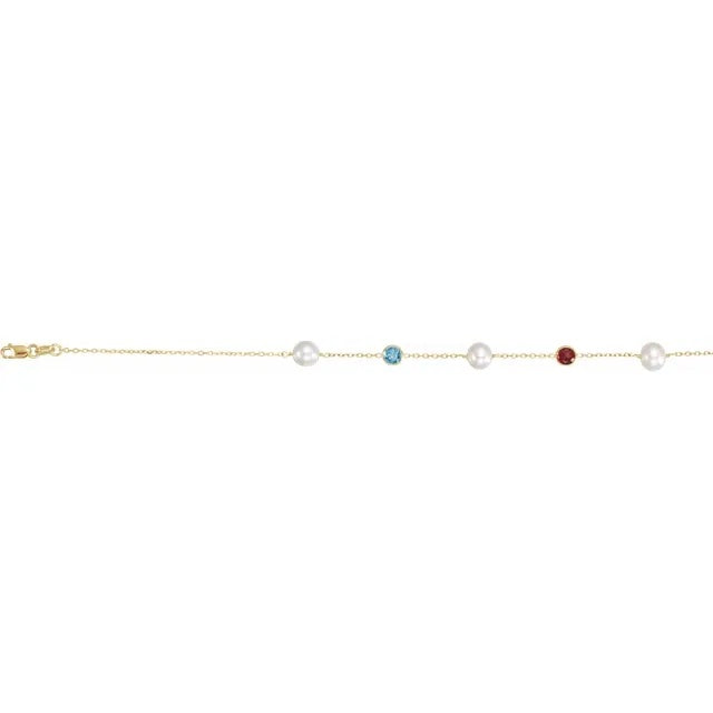 Pearl & Multi Gemstone Station Necklace