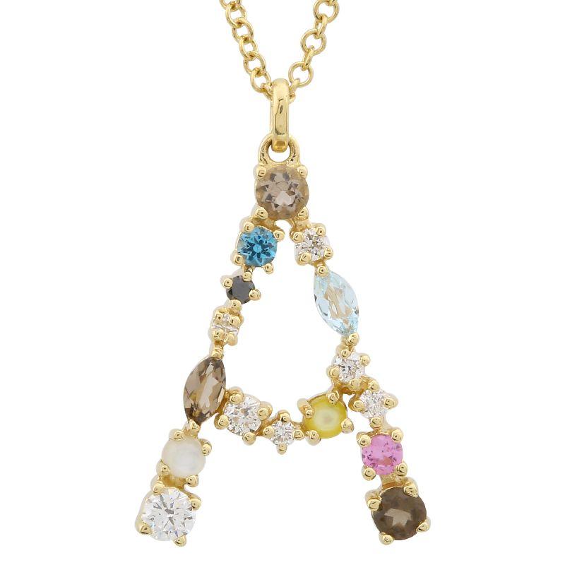 Multi Gemstone Initial Necklace
