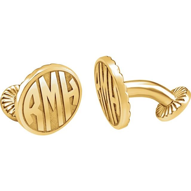 Round Tri Letter Block Monogram Cuff Links