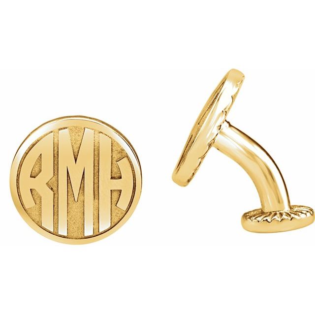 Round Tri Letter Block Monogram Cuff Links