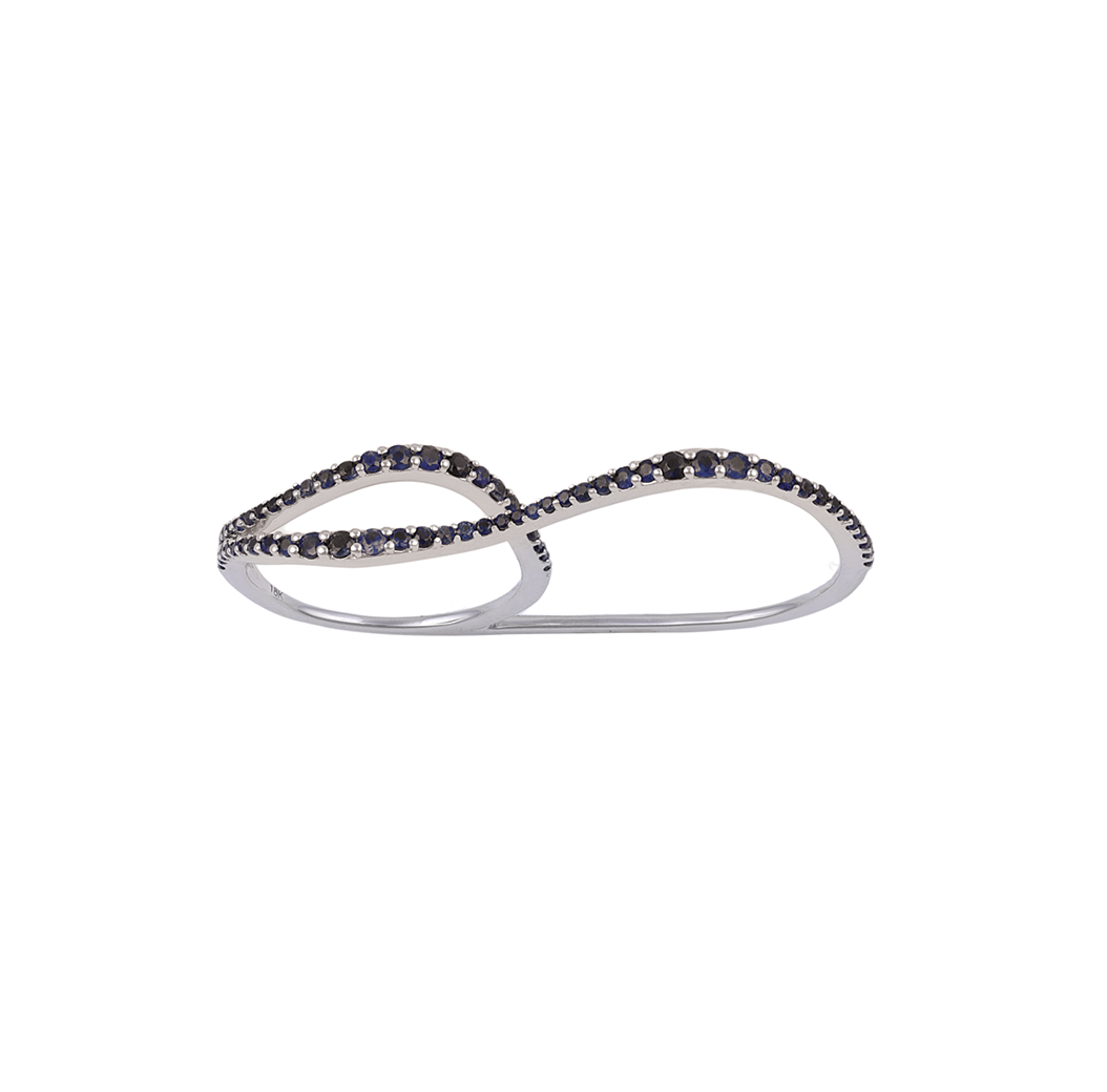 double finger gemstone wave ring
