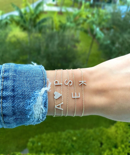 Double Diamond Initial Bracelet