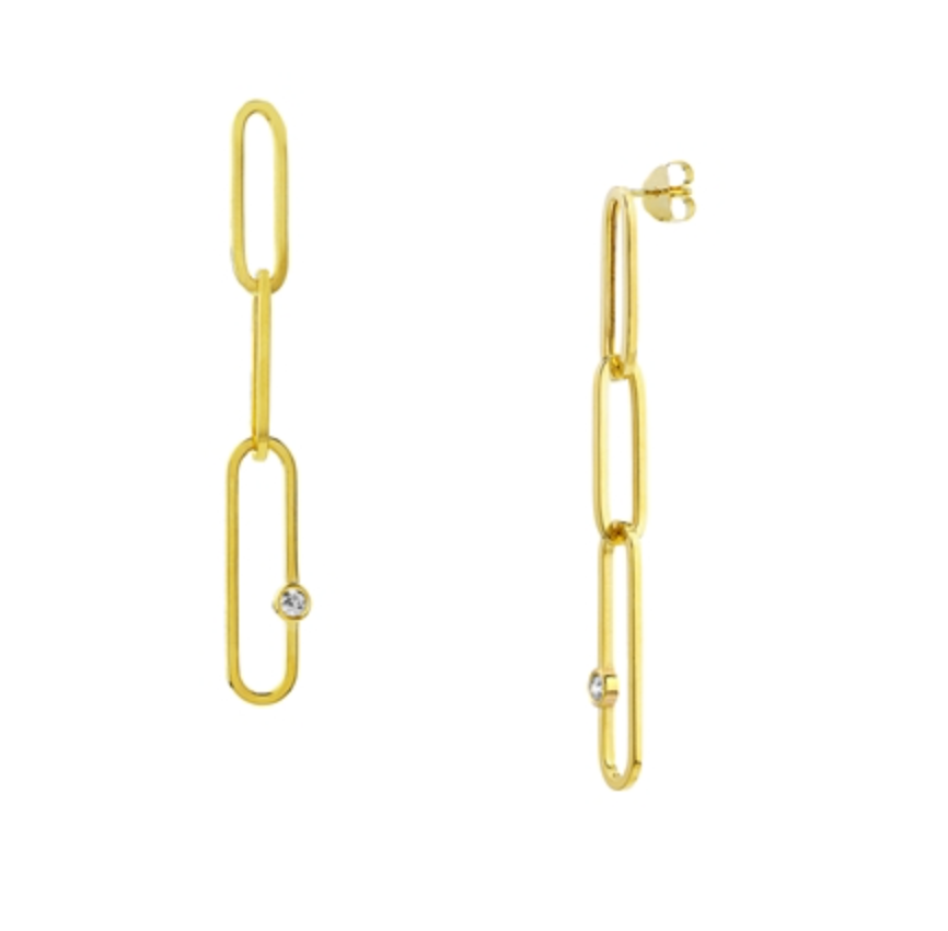 diamond paperclip triple drop earrings
