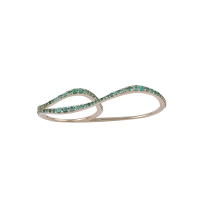 double finger gemstone wave ring
