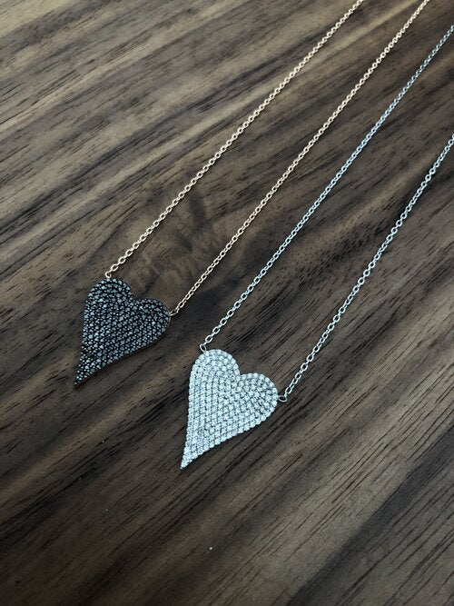 MEDIUM PAVE ELONGATED HEART NECKLACE