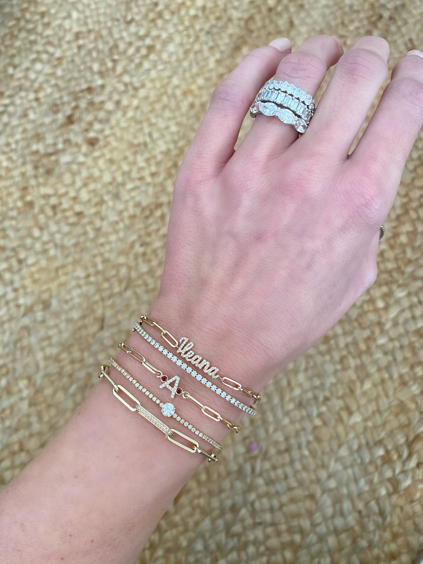 diamond paperclip name bracelet
