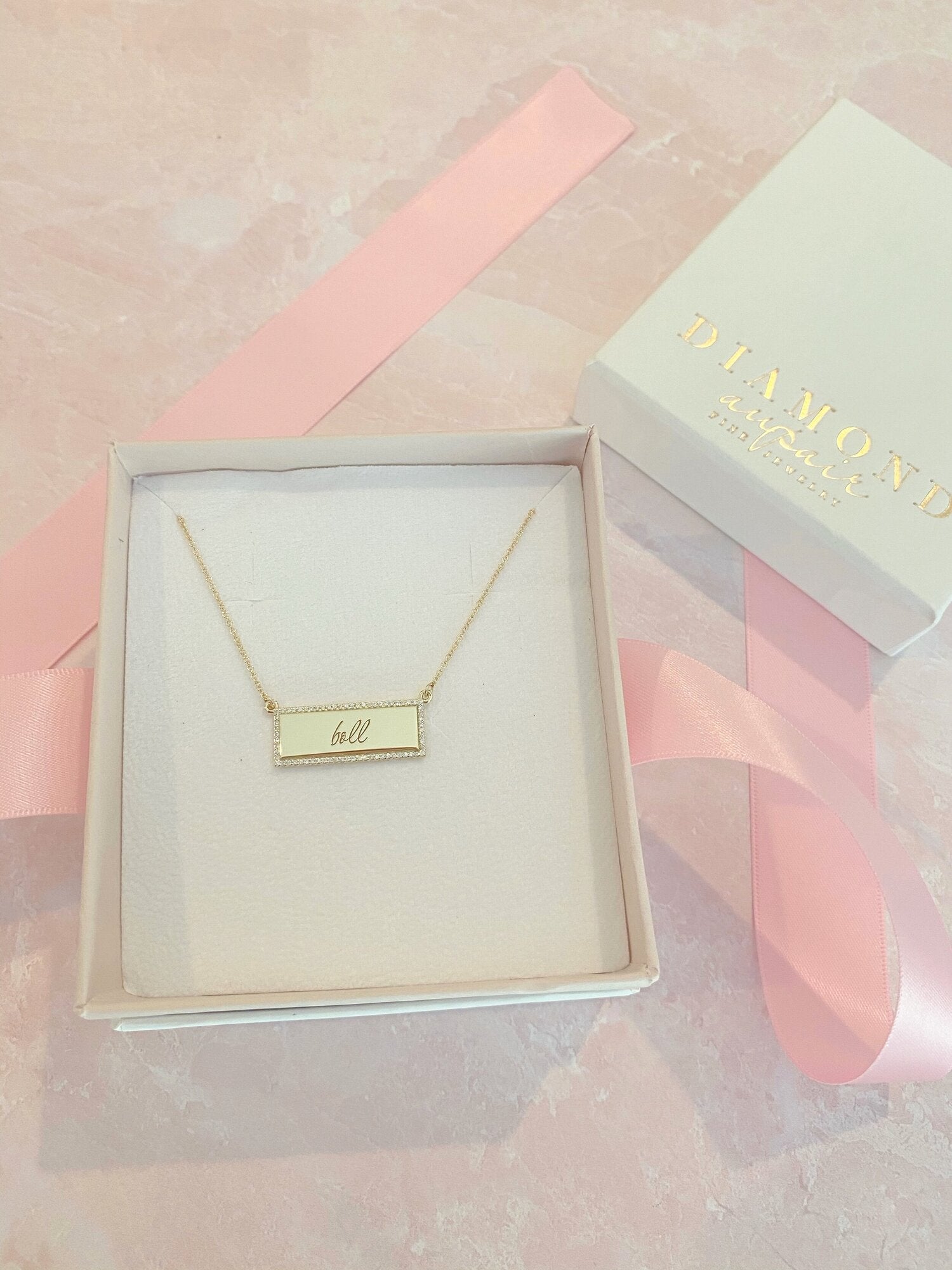 diamond lined nameplate necklace