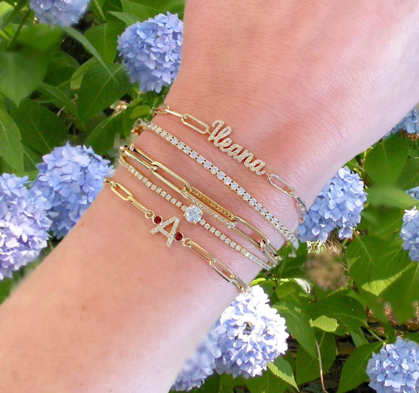 diamond paperclip name bracelet