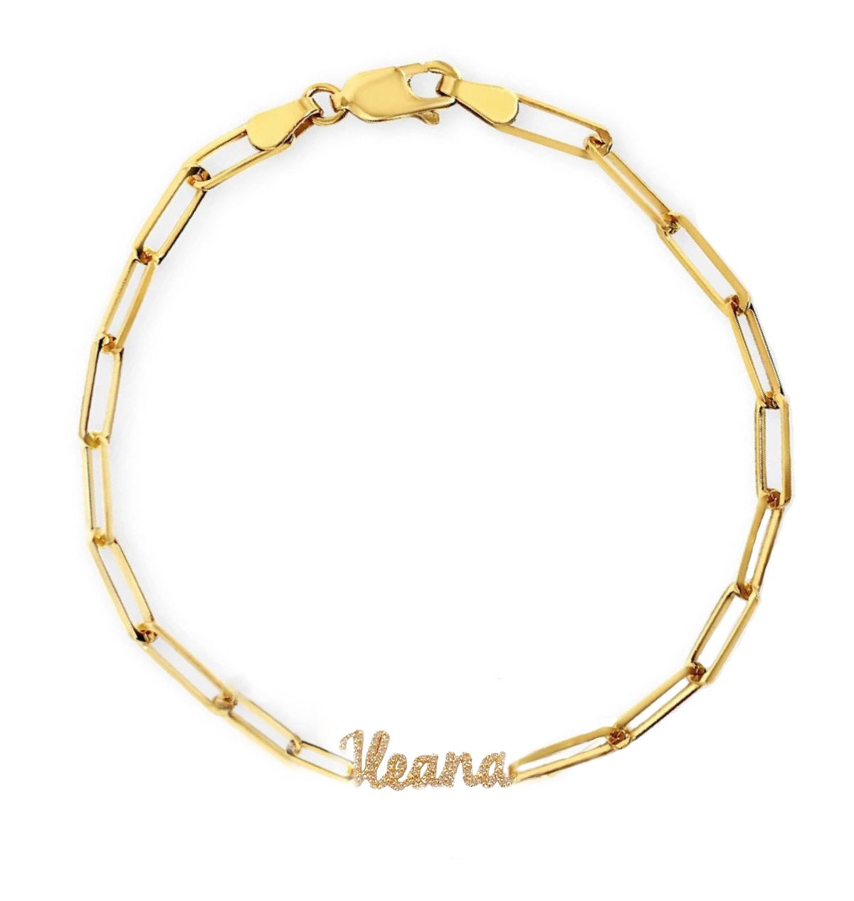 diamond paperclip name bracelet