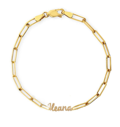 diamond paperclip name bracelet