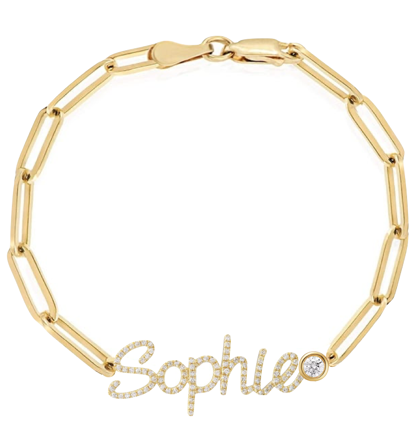 diamond paperclip name bracelet