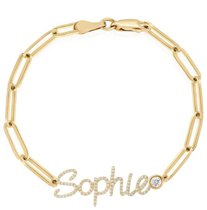 diamond paperclip name bracelet