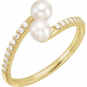 double pearl diamond bypass ring