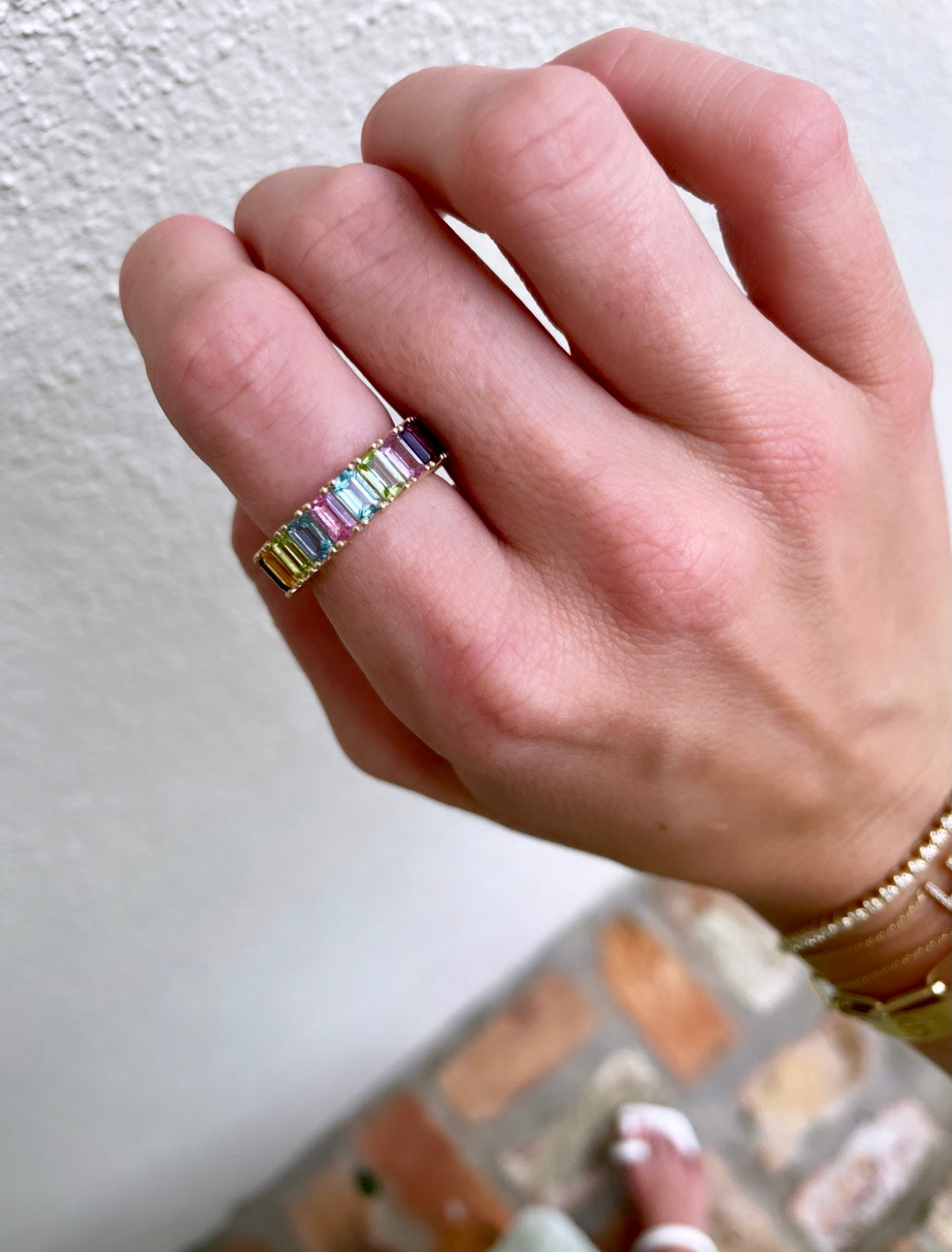emerald rainbow eternity band