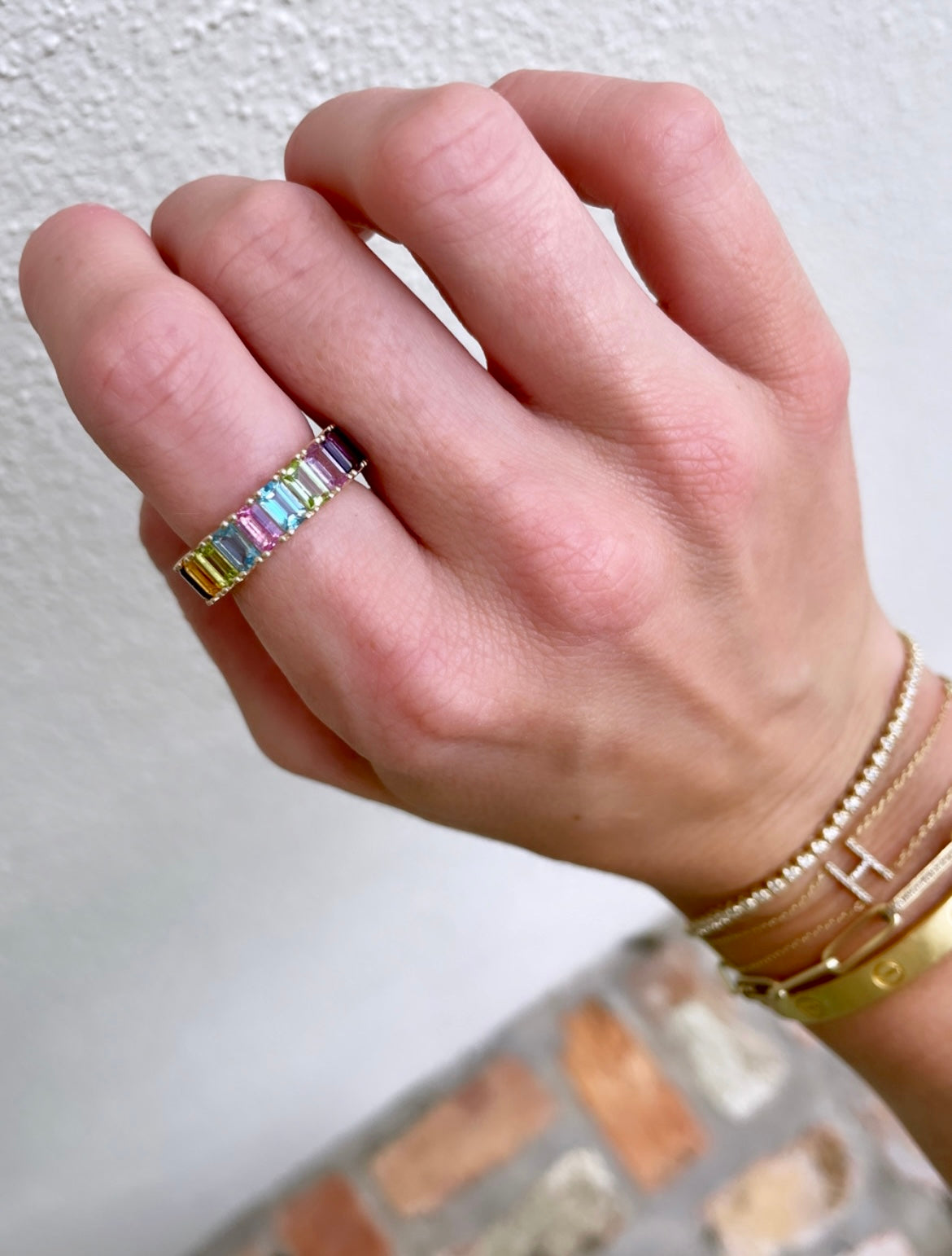 emerald rainbow eternity band