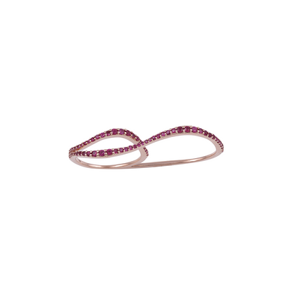 double finger gemstone wave ring