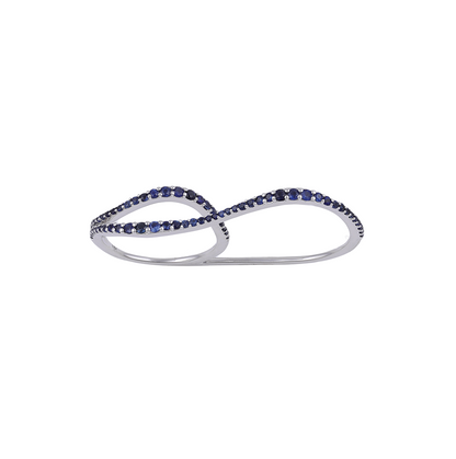 double finger gemstone wave ring