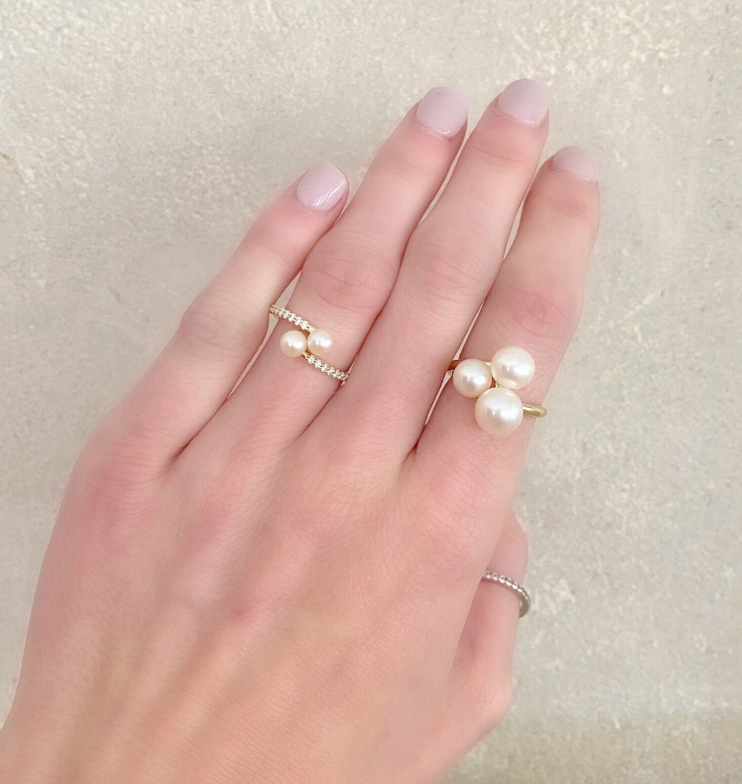 double pearl diamond bypass ring