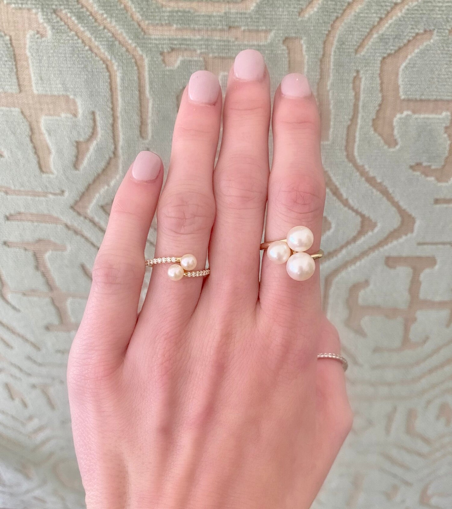double pearl diamond bypass ring