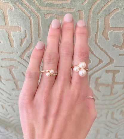double pearl diamond bypass ring