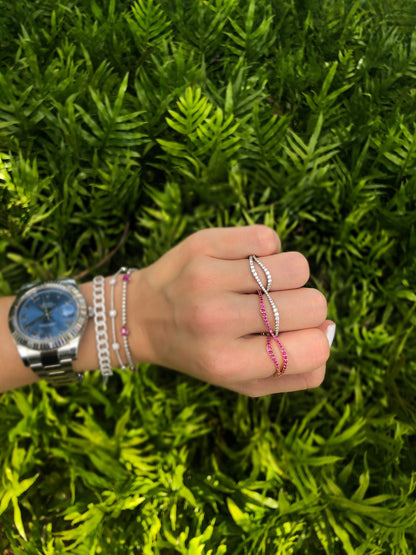 double finger gemstone wave ring