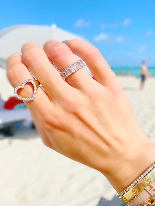 WHITE TOPAZ EMERALD CUT ETERNITY BAND